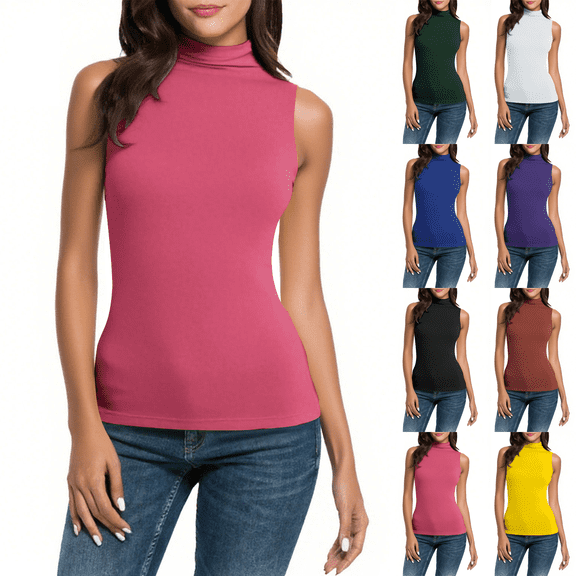 Women's Mock Turtleneck Slim Fit Top Sleeveless Shirt Lightweight Stretchy Pullover Basic Casual Tops for Work to Weekend