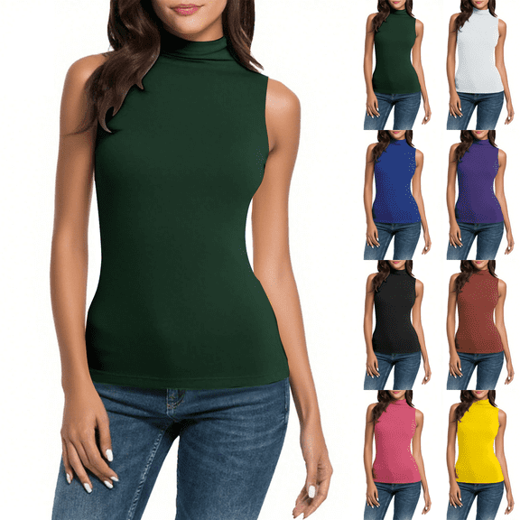 Women's Mock Turtleneck Slim Fit Top Sleeveless Shirt Lightweight Stretchy Pullover Basic Casual Tops for Work to Weekend