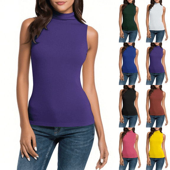 Women's Mock Turtleneck Slim Fit Top Sleeveless Shirt Lightweight Stretchy Pullover Basic Casual Tops for Work to Weekend