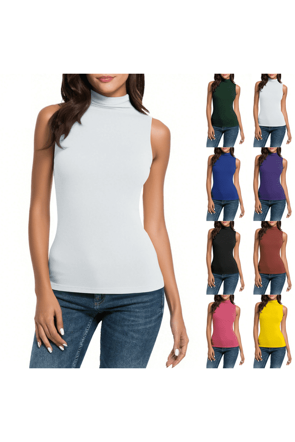 Women's Mock Turtleneck Slim Fit Top Sleeveless Shirt Lightweight Stretchy Pullover Basic Casual Tops for Work to Weekend