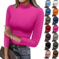 thumbnail image 1 of Women's Mock Turtleneck Slim Fit Top Three-Quarter Sleeve Lightweight Stretchy Pullover Basic Casual Tops for Work to Weekend，Hot Pink S, 1 of 5