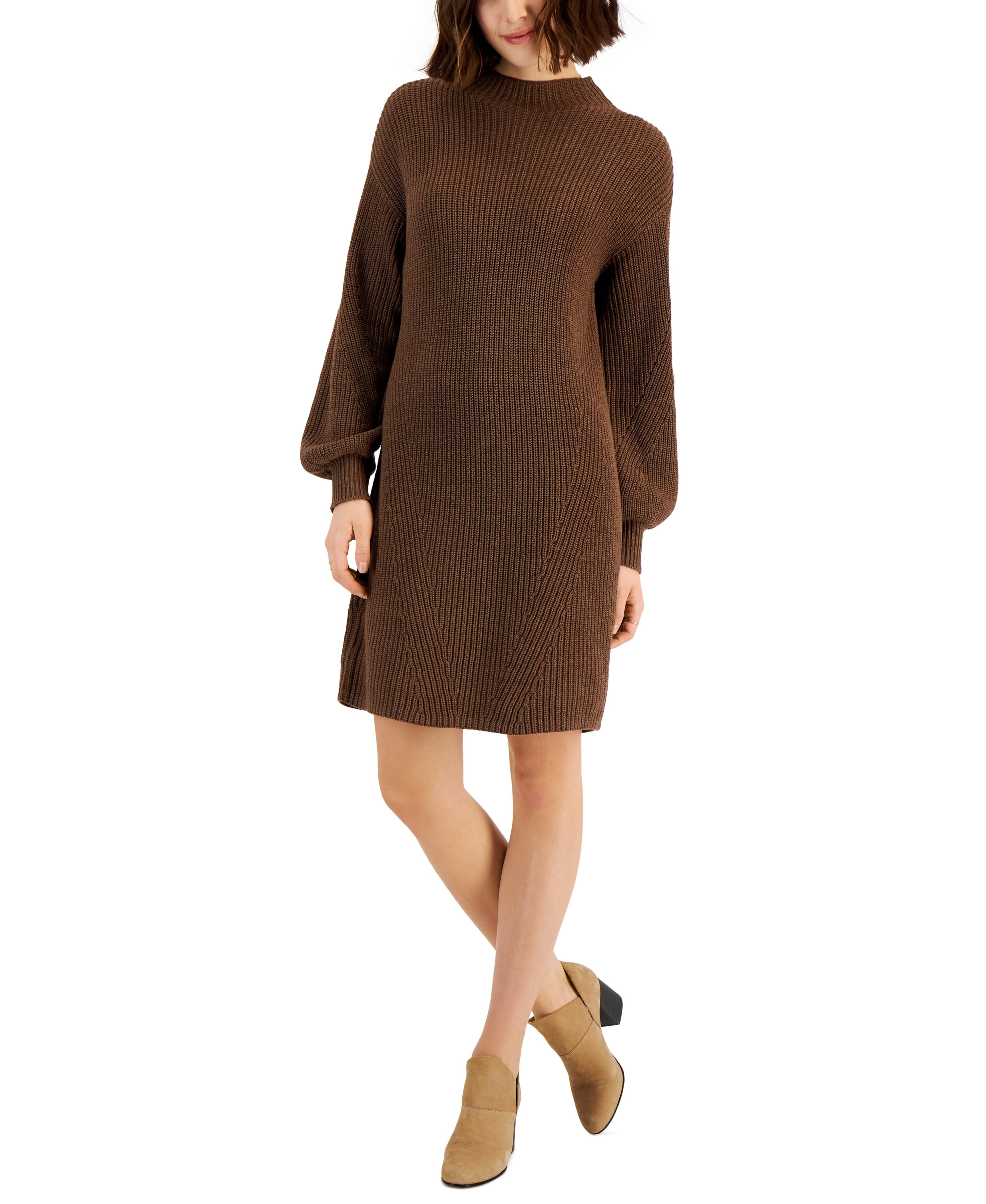 Women's Mock-Turtleneck Sweater Dress Coffee Brown M