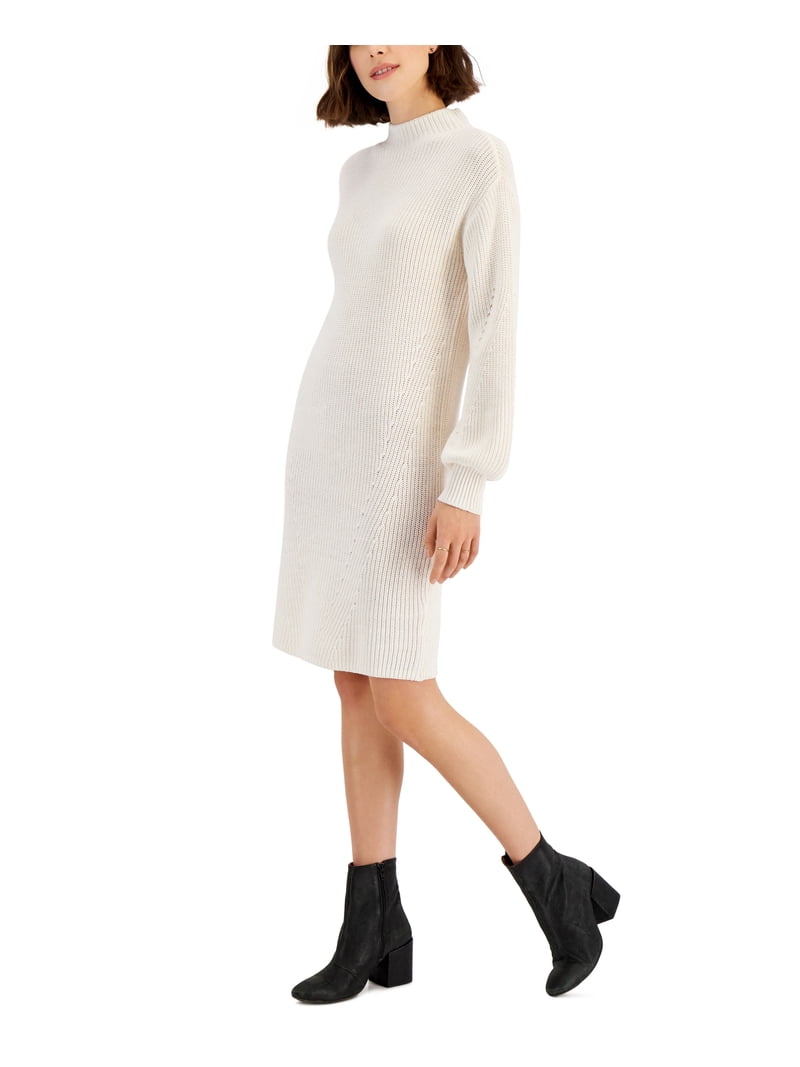 mock turtleneck long sleeve dress Women's Mock Neck Belted Pleated Midi Dress