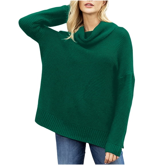 Women's Mock Turtleneck Sweater Fall Long Batwings Sleeve Casual Oversized Knit Pullover Women Slouchy Tunic Sweaters Tops