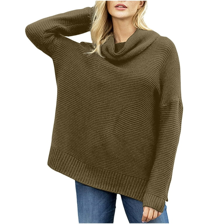 Women s Mock Turtleneck Sweater Fall Long Batwings Sleeve Casual Oversized Knit Pullover Women Slouchy Tunic Sweaters Tops