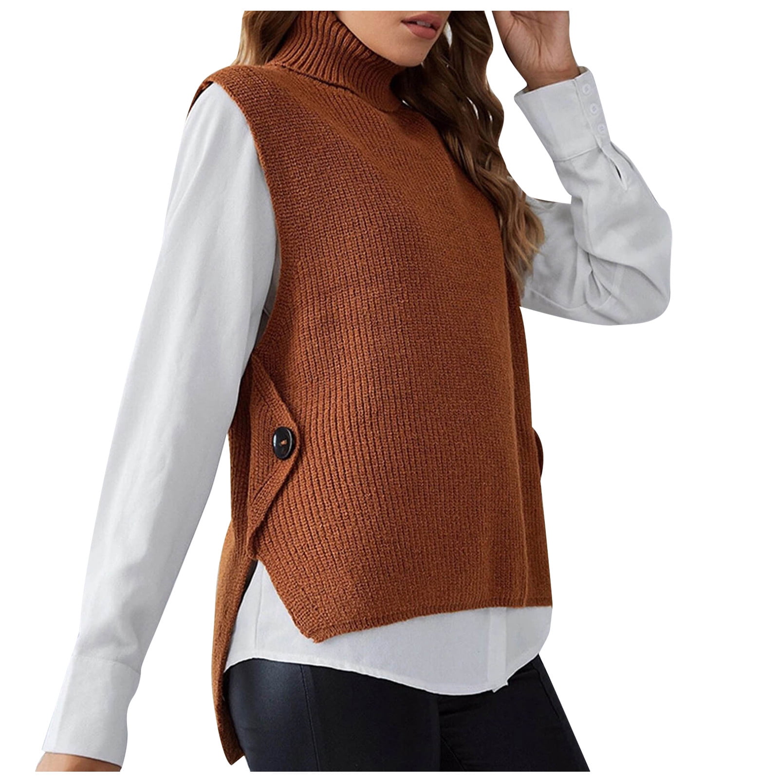 Women's Mock Turtleneck Sweater Vest Sleeveless Loose High