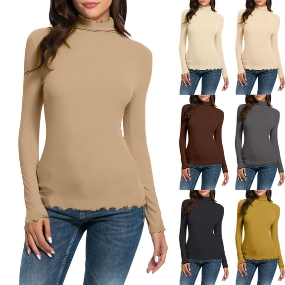 Women's Mock Turtleneck Top Long Sleeve Slim Fit Stretch Knit Blouse
