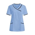 thumbnail image 1 of Women's Mock Wrap V-Neck Scrub Top with 2 Pockets Plus Size Short Sleeve Stretchy Nurse Uniform Tee Shirts, 1 of 9
