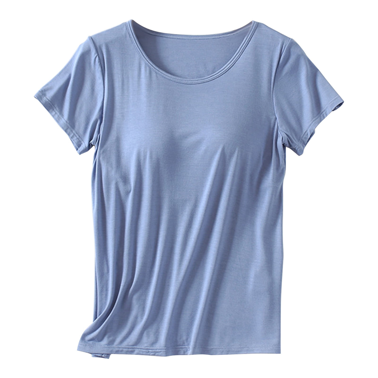 Womens Modal Built-in Bra Padded Active Short Sleeve Yoga Casual Tops T- Shirt