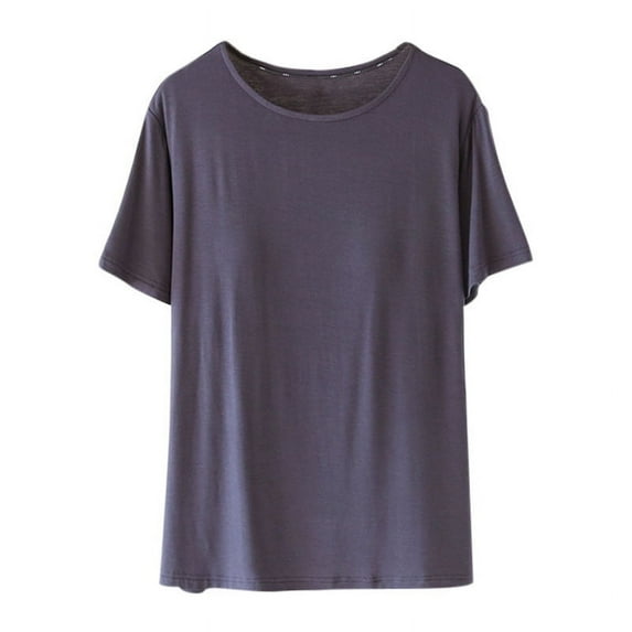 Women's Modal Cotton Pajamas Tops Short Sleeve Loose Crew Neck Sleep Shirts for Women Solid Color (2XL, Dark Gray)