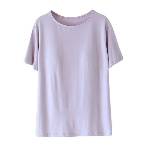 Women's Modal Cotton Pajamas Tops Short Sleeve Loose Crew Neck Sleep Shirts for Women Solid Color (2XL, Purple)