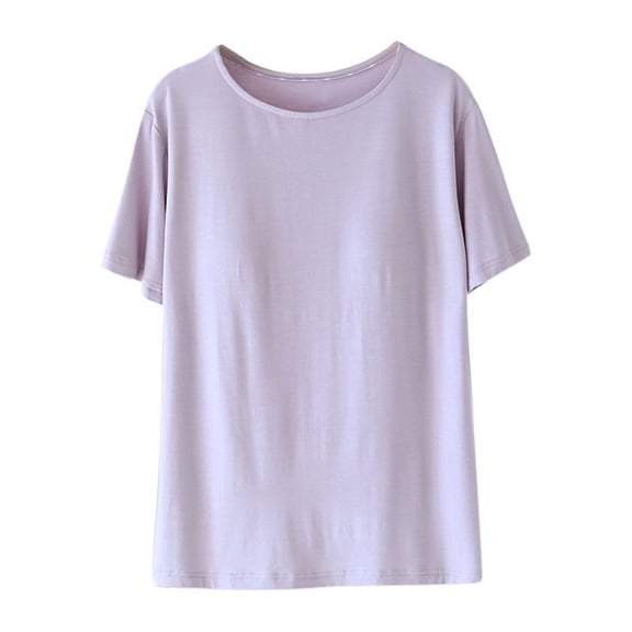 Women's Cotton Pajamas Tops Short Sleeve Loose Crew Neck Sleep Shirts for Women Solid Color (2XL, Purple)