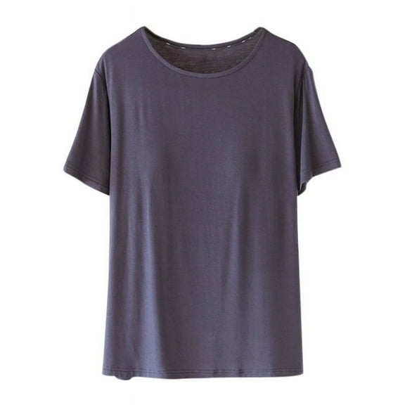 Women's Modal Cotton Pajamas Tops Shelf Bra Short Sleeve Loose Crew Neck Sleep Shirt Solid Color (M, Dark Gray)