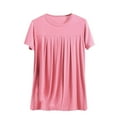 thumbnail image 1 of Women's Cotton Tops Pleated Plus Size Short Sleeve Soft Pajama Loose T-Shirts Crew Neck Casual Tees (XL, Pink), 1 of 6