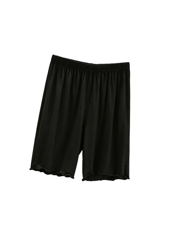 Women's Modal Lounge Shorts High Waisted Solid Color Knee Length Soft Sleep Shorts Comfy Loungewear Pajama Shorts for Women M-3XL Black