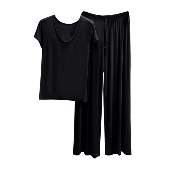 Women's Modal Pajama Sets Soft Short Sleeve Tops and Wide Leg Pants Sleepwear 2 Piece Pjs Sets