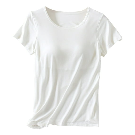 Women's Modal Solid color T-shirt with breast pad bra all-in-one short-sleeved pajamas Summer short-sleeved women's base shirt