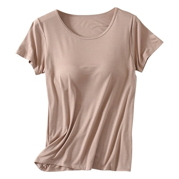 Women's Modal Solid color T-shirt with breast pad bra all-in-one short-sleeved pajamas Summer short-sleeved women's base shirt