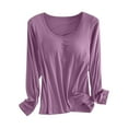 thumbnail image 1 of Women's Modal T Shirt Bra Long Sleeve Pajama Yoga Top Padded Casual Top Tee Shirt with Built In Bra Basic T-Shirts Solid Color Women's Bottom Long Sleeved Shirt and Underwear, 1 of 8