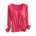 thumbnail image 1 of Women's Modal T Shirt Bra Long Sleeve Pajama Yoga Top Padded Casual Top Tee Shirt with Built In Bra Basic T-Shirts Solid Color Women's Bottom Long Sleeved Shirt and Underwear, 1 of 8