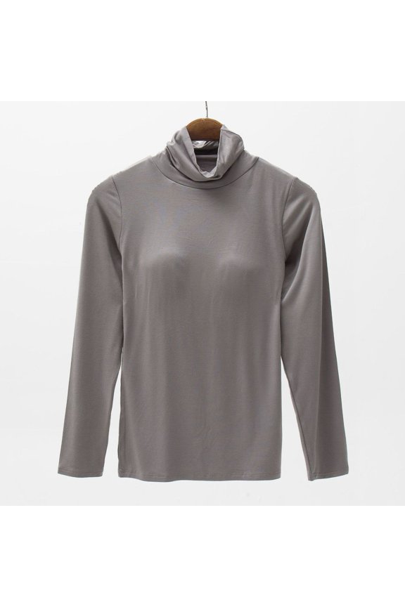 Women's Modal Turtleneck Long Sleeve Loungewear Top with Built in Padded Bra, Soft Casual Sleep Shirt for Home Comfort, Indoor Relaxation or Daily Lounging Dark Gray S