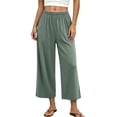thumbnail image 1 of Women's Modal Wide Leg Cropped Pants, Spring Summer Loose Flowy Loungewear Trousers for Home & Outdoor Wear Army Green L(L), 1 of 9