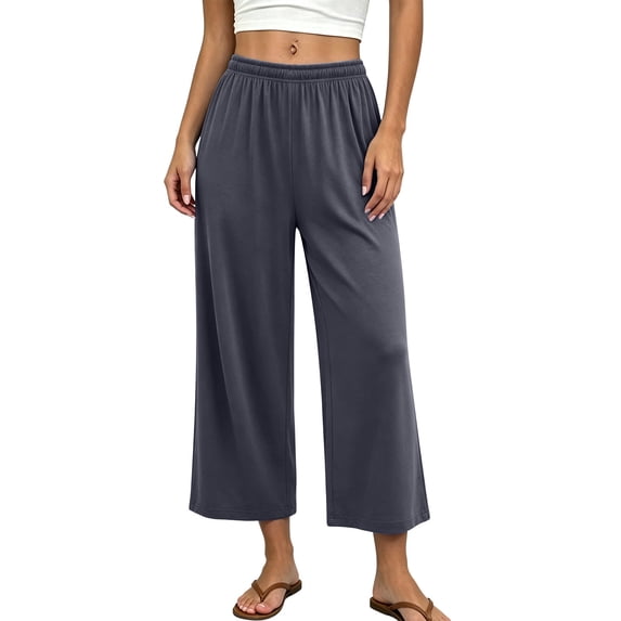 Women's Modal Wide Leg Cropped Pants, Spring Summer Loose Flowy Loungewear Trousers for Home & Outdoor Wear Gray XXL(XXL)