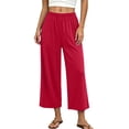 thumbnail image 1 of Women's Modal Wide Leg Cropped Pants, Spring Summer Loose Flowy Loungewear Trousers for Home & Outdoor Wear Wine M(M), 1 of 9