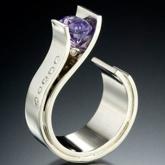 Women's Modern Amethyst Diamond Two-Color Ring