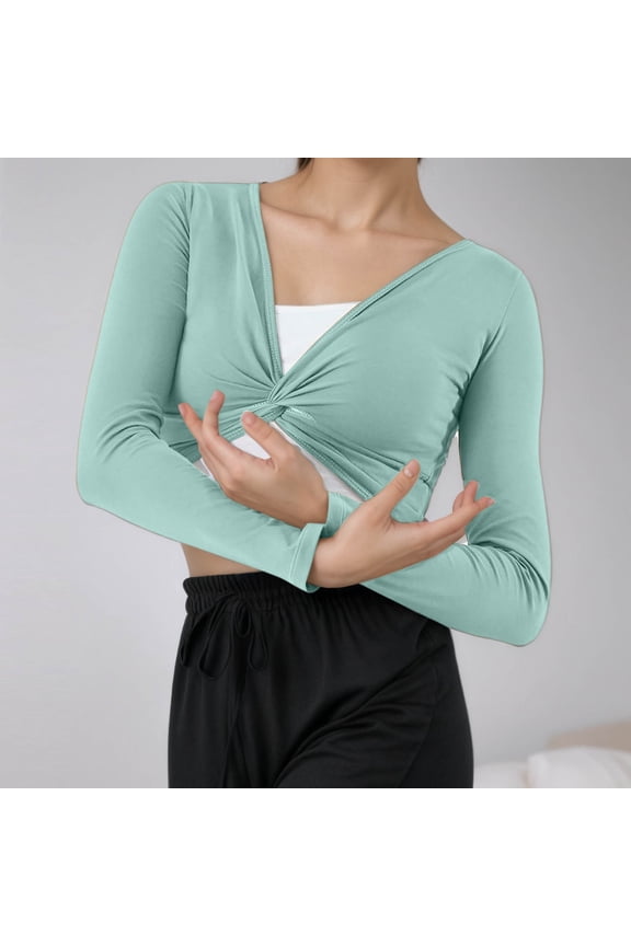 Women's Modern Dance Practice Wrap Top Long Sleeve Ballet Flower Shawl Figure Versatile Tunic Blouse, M, Mint Green