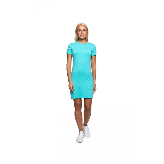 Women's Modern Fitted Crewneck Mini T-Shirt Dress, S, Light Turquoise, by Ambesonne