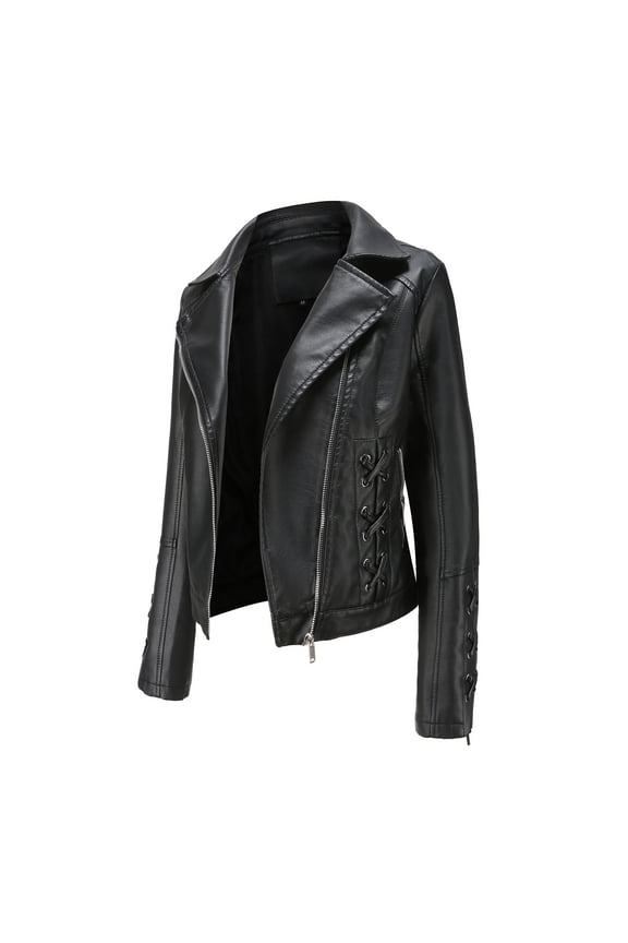 Women's Modern Leather Jacket with Notch Collar and Asymmetric Zipper Design for Stylish Outerwear