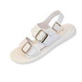 thumbnail image 1 of Women's Modern Minimalist Platform Sandals with Gold Buckle, Casual Slip On, Summer Beach Slides with Adjustable Buckle, Comfortable and Stylish Women's Two Strap Slide Flat Sandals in Shades, 1 of 1