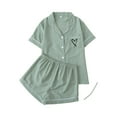 thumbnail image 1 of Women's Modern Pajama Set - Comfortable Short Sleeve Top & Elastic Waist Shorts, Lightweight Two-Piece Sleepwear,Green S, 1 of 4