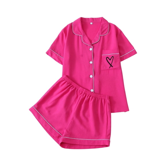 Women's Modern Pajama Set - Comfortable Short Sleeve Top & Elastic Waist Shorts, Lightweight Two-Piece Sleepwear,Hot Pink S