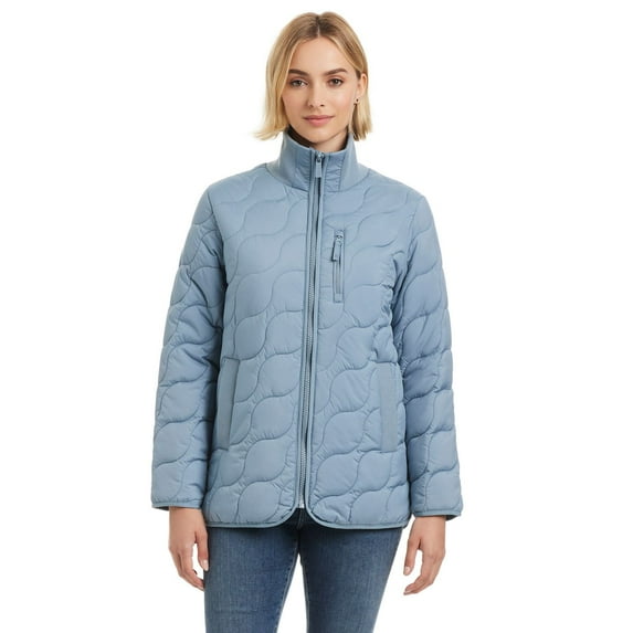 Women's Modern Supply by Sanctuary Rib Knit Puffer Jacket Color: Blue Smoke Size: SMALL