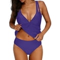 thumbnail image 1 of Women's Modest 2 Piece Tankini Set V Neck Spaghetti Strap Wrap Top with Adjustable Back Tie Beach Bathing Suit (2XL, Purple), 1 of 9