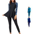 thumbnail image 1 of Women's Modest Swimsuit 2-Piece Set Long Sleeve Rash Guard with Pants Conservative for Pool and Beach Wear, 1 of 9