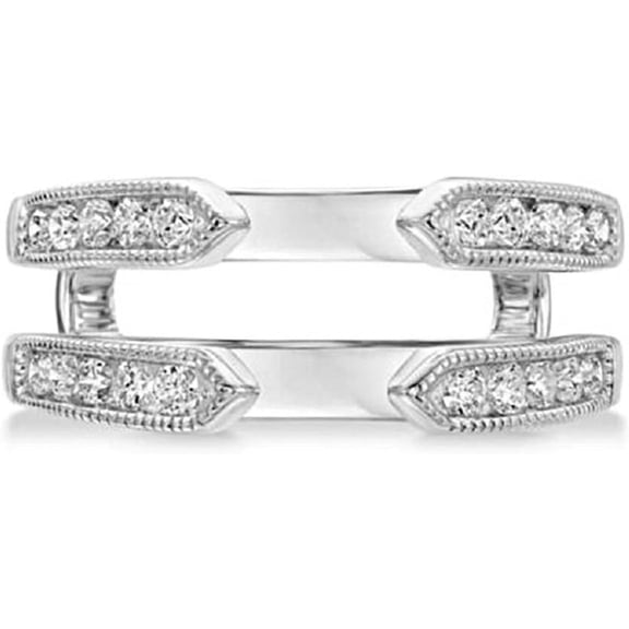 Women's Moissanite Round Cut White Diamond 925 Sterling Silver Ring with 14K White Gold Finish Wedding Engagement Enhancer Wrap Guard