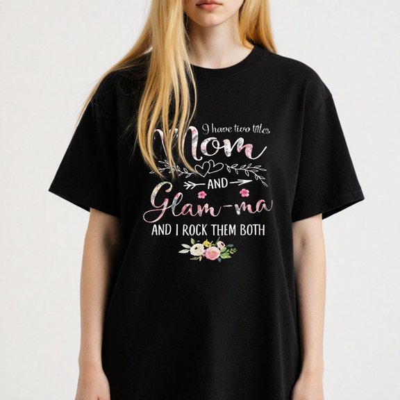Women's Mom And Glam ma Title T-Shirt Floral Design S-4XL Mother's Day Gift