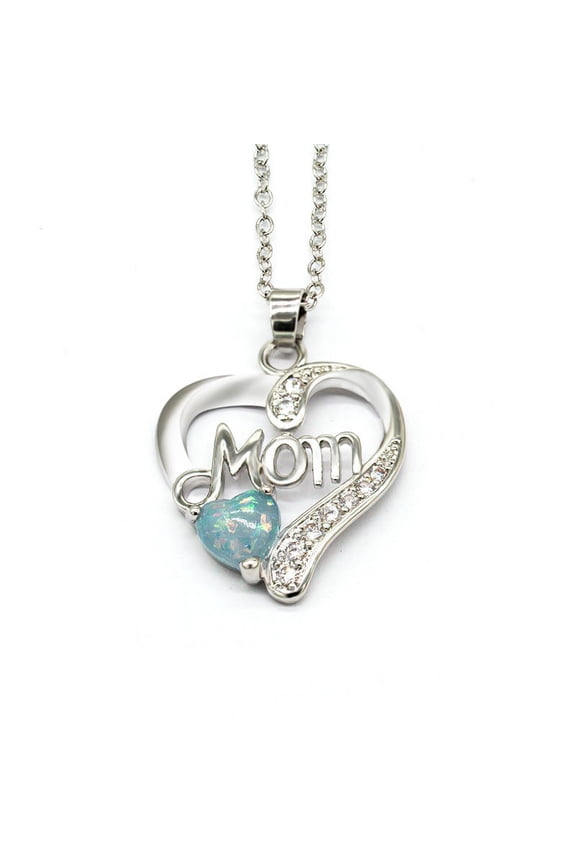 Women's Mom Love Heart-Shaped Opal Copper Zircon Necklace