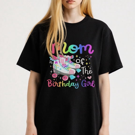 Women's Mom Of The Birthday Girl Roller Skates T-Shirt S-4XL Mother's Day Gift