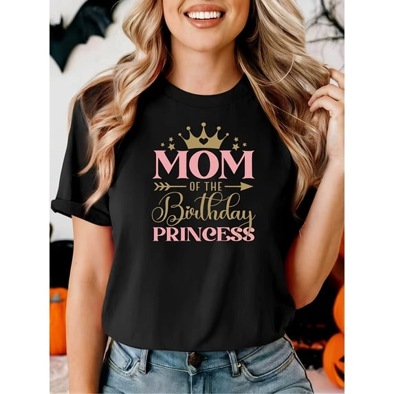 Women's Mom of the Birthday Princess Crown Graphic T-Shirt