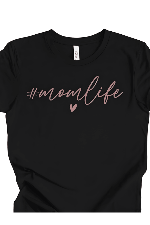 Women's Momlife Hashtag Graphic T-Shirt Casual Pink Script Heart Design Short Sleeve Cotton Tee Apparel Mother Gift