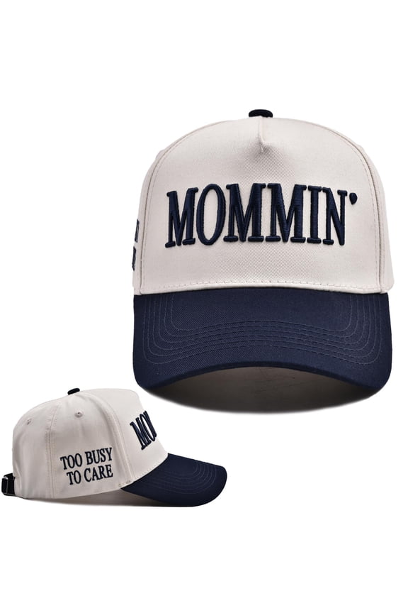 Women's Mommin Baseball Cap, Embroidered Adjustable Trucker Hat with Snapback, Ponytail Friendly Dad Cap for Casual Daily Wear, Outdoor Activities, Gift for Mom
