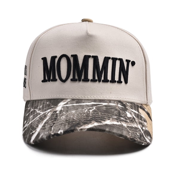 Women's "Mommin" Embroidered Trucker Hat, Retro Two Tone Ponytail Baseball Cap, Adjustable Snapback Dad Hat for Casual, Outdoor, and Great Gift for Mom Bronze