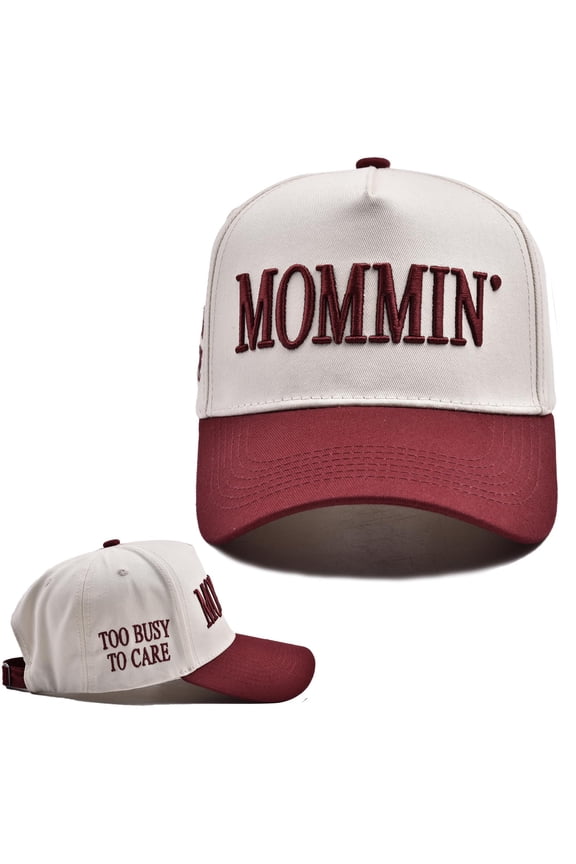 Women's "Mommin" Embroidered Trucker Hat, Retro Two Tone Ponytail Baseball Cap, Adjustable Snapback Dad Hat for Casual, Outdoor, and Great Gift for Mom Red