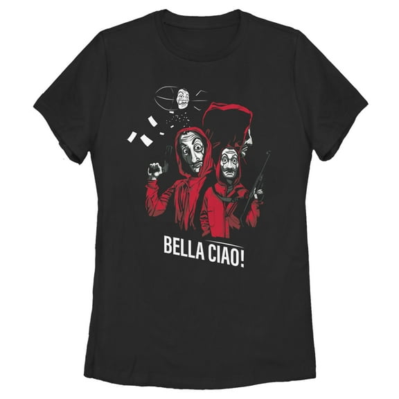 Women's Money Heist Bella Ciao Bandits  Graphic Tee Black Small