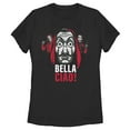 thumbnail image 1 of Women's Money Heist Bella Ciao Masked Criminals Graphic Tee Black 2X Large, 1 of 3