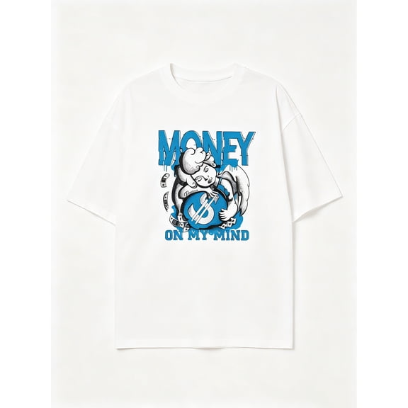 Women's Money On My Mind Funny Abstract Graphic T-Shirt White Crew Neck Short Sleeve Oversized Casual Top